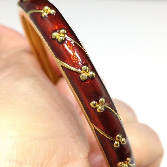 Napier Red Enamel Gold Plated Hinged Bracelet, Metallic Red Enamel, 1990s - Picture 9 of 10